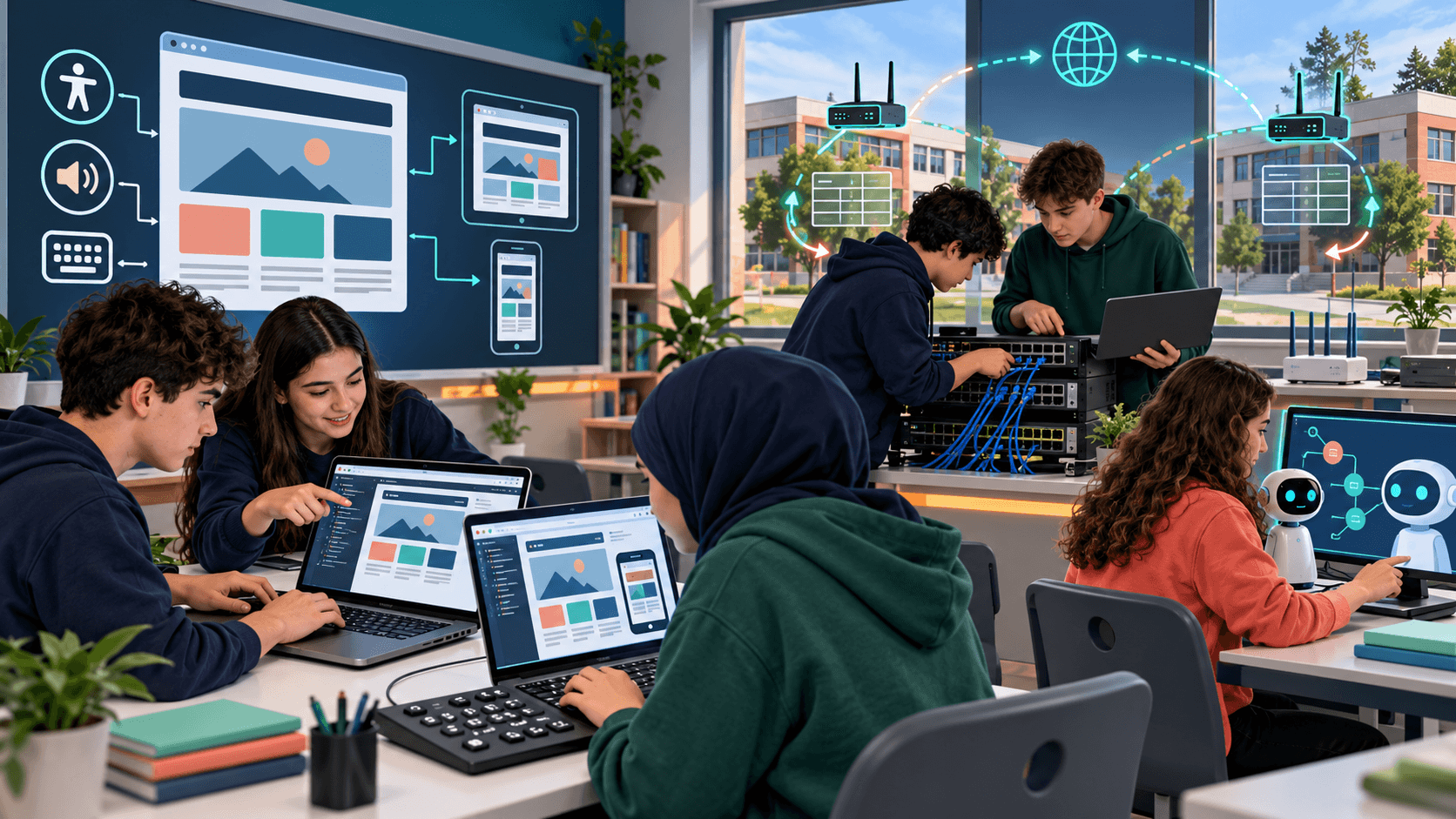11. sınıf öğrencilerinin Ağ Sistemleri ve Yönlendirme konularını uyguladığı bilişim laboratuvarı