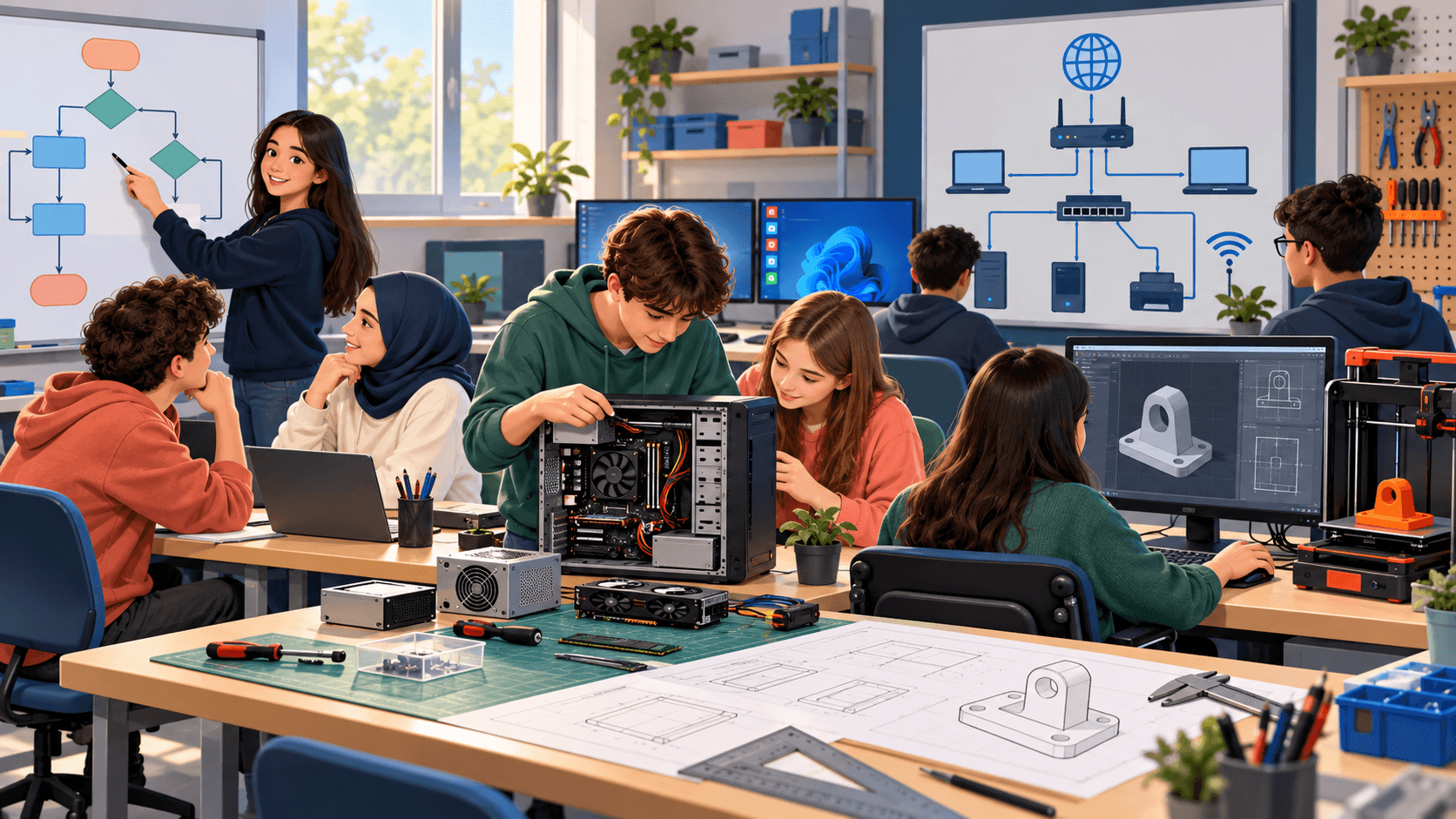 9. sınıf öğrencilerinin Programlama Temelleri konularını uyguladığı bilişim laboratuvarı